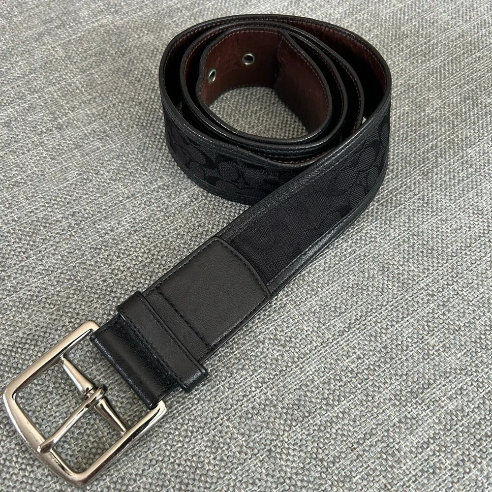 Coach C Black Canvas Leather Belt Size Small